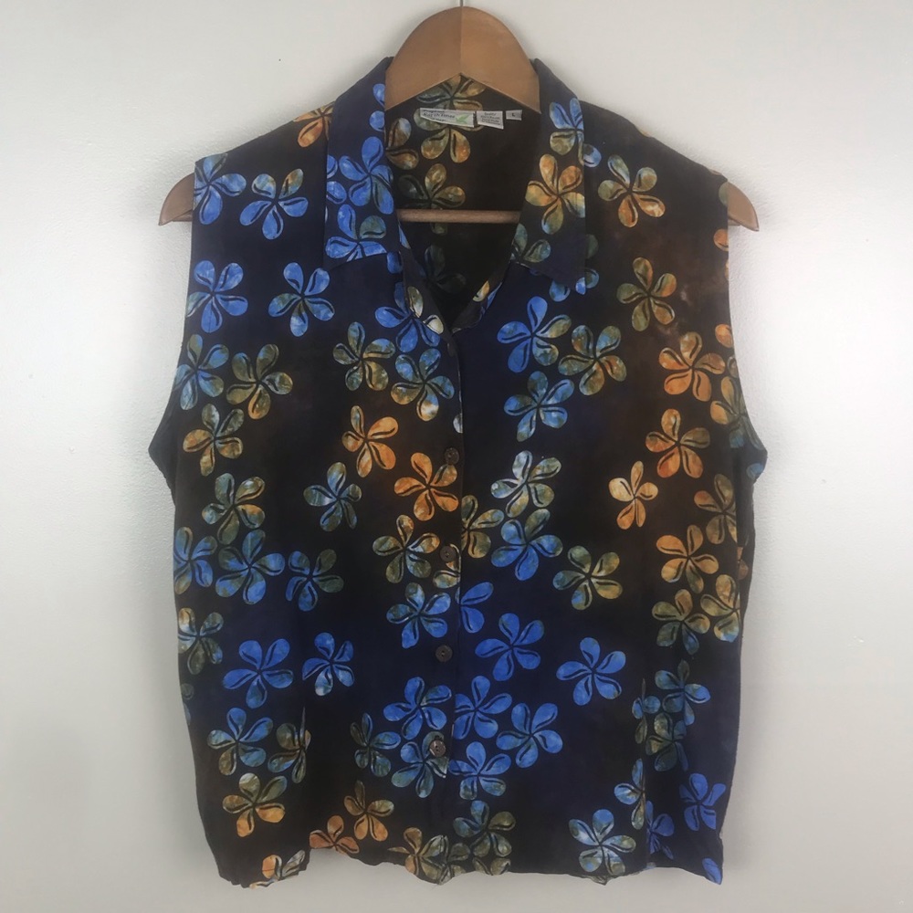 TROPICAL EARTH TONES Island Wear Sleeveless Blouse